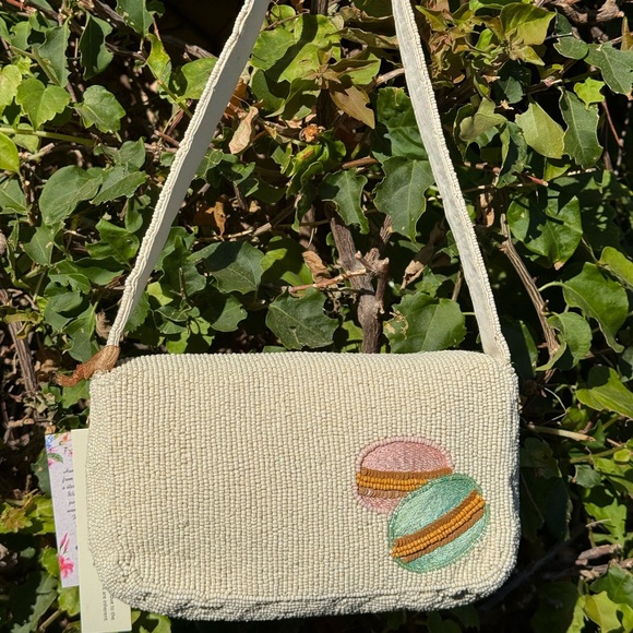 NWT Viral Macaroon Croissant Coffee Late Beaded Bag Made in India Handcrafted